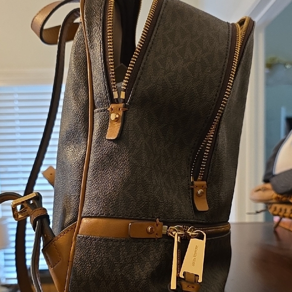 Michael Kors Dark Brown Backpack with Gold Accents